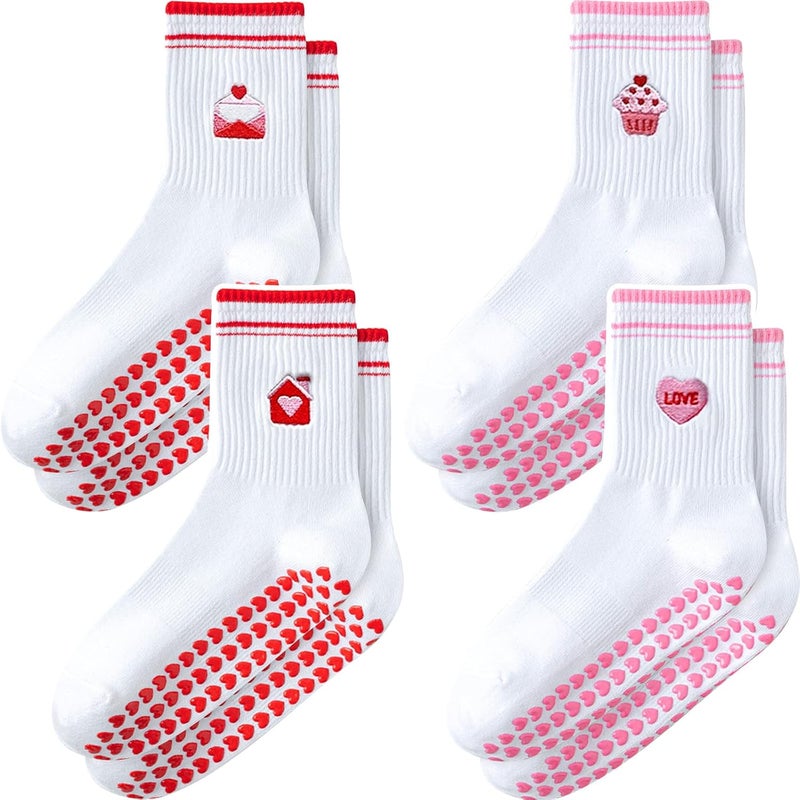 ZFiSt Pilates Socks with Grips for Women,4Pairs Ruffle Yoga Sock Cute Cotton Grippy Socks for Barre Workout Non Slip 5-10in - Image 1